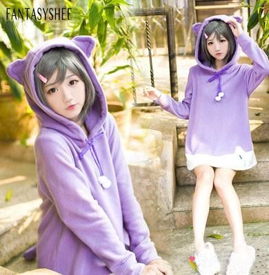 Cute kawaii cats ears hooded fleece SE2512 Cat Ear Hoodie, Fantasy Make-up, Cute Cat Ears, Cat Onesie, Estilo Harajuku, Chat Kawaii, Hoodie Purple, Top Cat, Cat Sweater