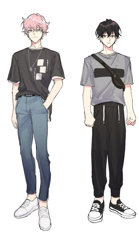 Guy Outfit Drawing Reference, Anime Guys Outfit Design, Anime Guy Fashion, Cool Male Outfits Drawing, Male Casual Outfits Drawing, Casual Male Poses Reference Drawing, Mens Outfits Drawing, Boy Poses Drawing, Boy Clothes Drawing