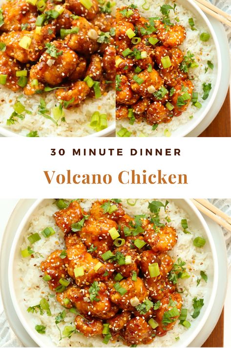 Asian Inspired Chicken Recipes, Exotic Dinner Recipes, Volcano Chicken Recipe, How To Make Volcano, Volcano Chicken, Sweet And Savory Chicken, Chicken Entrees, Chicken Dish, Savory Chicken