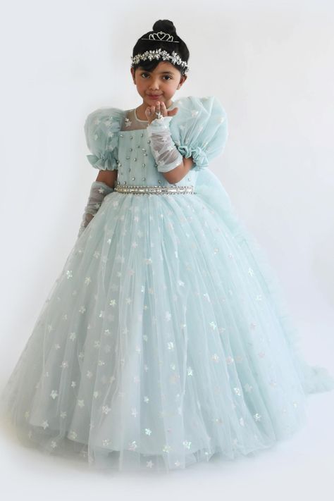 Baby Girl Ball Gown, Net Ball Gown, Girls Ball Gown Dresses, Ball Gown Blue, Diy Fairy Wings, Western Kids, Fairy Gown, Gowns Blue, Girls Ball Gown