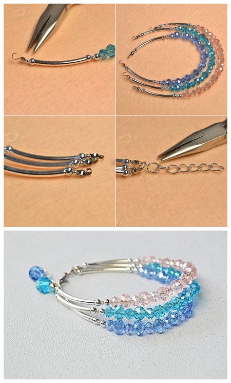 3 Easy steps to make this fresh multi-strand bracelet. Bracelets With Beads, Three Strand Bracelet, Easy Jewelry, Pola Gelang, Gelang Manik, Easy Diy Jewelry, Best Gift Ideas, Homemade Jewelry, Handmade Wire Jewelry