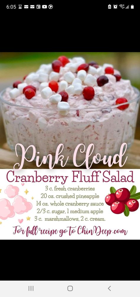 Cranberry Fluff, Pink Cloud, Fresh Cranberries, Crushed Pineapple, Cranberry Sauce, Pink Clouds, Soup And Salad, Cranberry, Pineapple