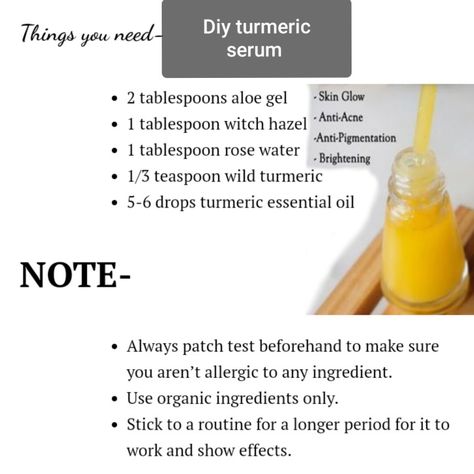 Turmeric Serum, Turmeric Essential Oil, Aloe Gel, Healthy Skin Tips, Anti Acne, Skin Tips, Rose Water, Organic Ingredients, Natural Skin