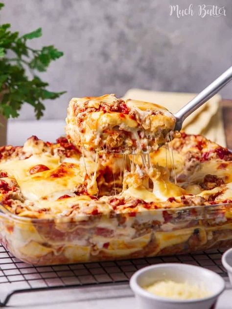 Classic Lasagna with Bechamel Sauce - Much Butter Ravioli With Bechamel Sauce, Lasagna Recipe Bechamel White Sauce, Best Lasagna Recipe With Bechamel, Best Lasagna Sauce, Lasagna With Bachemelle Sauce, Lasagna With Bechamel Sauce Giada, Beschemell Sauce For Lasagna, Classic Lasagna With Bechamel, Lasagne With Bechamel Sauce