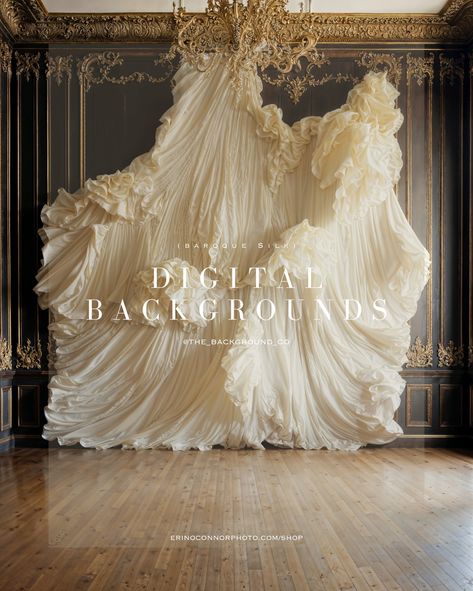 ✨Baroque Silk Collection: featuring exquisite digital backgrounds of silk chiffon draped in lavish baroque settings. ✨These backdrops are perfect for wedding photography, fashion editorials, and sophisticated maternity visuals, offering a luxurious canvas for digital composites. The rich textures and dramatic folds create an atmosphere of decadence ideal for artists seeking to add a touch of elegance to their projects. 🛍️Shop at the link in bio.🥰 Wedding Draping, Baroque Wedding, Bridal Backdrops, Wedding Design Decoration, European Architecture, Digital Backgrounds, Fabric Texture, Photography Fashion, Rich Textures