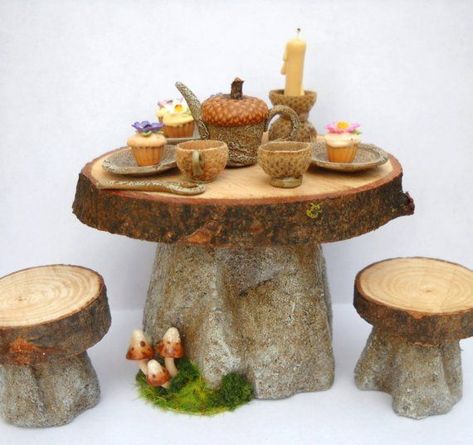 Faerie Furniture ☽☯☾magickbohemian Fairy Garden Furniture, Fairy Village, Fairy Garden Crafts, Fairy Garden Designs, Fairy Accessories, Fairy Furniture, Faeries Gardens, Mini Fairy Garden, Fairy Tree