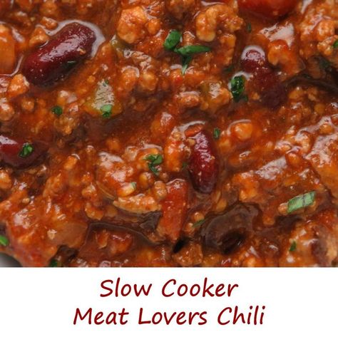 I know that some may poo-poo the idea of making chili in a crockpot. I can only say to them: you have to try this slow cooker meat lovers chili. Do you have to make it in a slow cooker? No, of course not. It’s just a bit easier. No matter how you cook it, it’s packed with flavor. Three meats to satisfy any carnivore’s desires. The perfect combination of spices and heat. This is the perfect chili for a cold day. Making Chili, Slow Cooker Meat, How To Make Chili, Poo Poo, Slow Cooker Chili, Meat Lovers, Slow Cooker, Chili, I Know