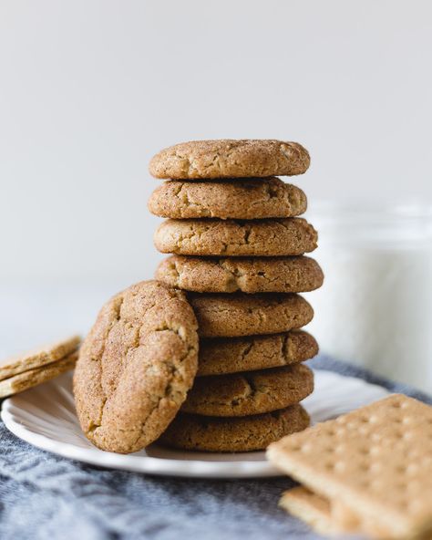 Graham Cracker Cookies are lightly spiced with ground cinnamon and rolled in cinnamon sugar before baking. The combination of crushed graham crackers (which replace a portion of the flour) and browned butter give these cookies a deep nutty flavor that is really irresistible. A comforting fall cookie that is perfect packed in a lunchbox or enjoyed as an afternoon snack with a hot beverage. Soft Graham Cracker Cookies, Gram Cracker Cookie Recipe, Gram Cracker Cookies, Cinnamon Graham Cracker Recipes, Graham Cracker Cookies Recipe, Paleo Holiday Cookies, Graham Cracker Biscuits, Vegan Ginger Molasses Cookies, Feasting On Fruit