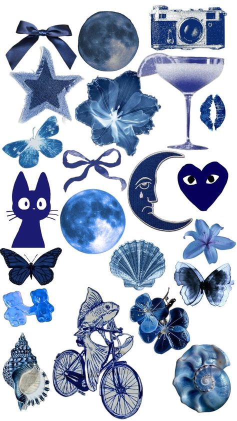 Aesthetic Iphone Stickers, Collage Stickers Png, Dark Blue Aesthetic Stickers, Leave Collage, Stickers Packs Printable, Blue Scrapbook Stickers, Blue Png Aesthetic, Blue Stickers Printable, Blue Printable Stickers