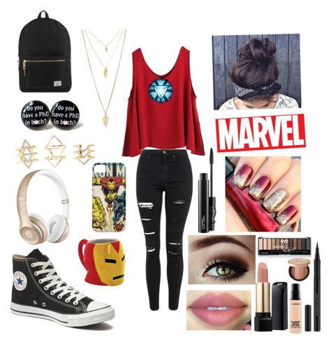 "Tony Stark aka Ironman" by cedrellablack ❤ liked on Polyvore featuring Topshop, WithChic, Beats by Dr. Dre, Charlotte Russe, Forever 21, Reactor, Herschel Supply Co., Converse, LancÃ´me and Kevyn Aucoin Tony Stark Outfit Women, Marvel Outfits Woman, Tony Stark Inspired Outfits, Hot Dabi, Nerd Outfit, Outfits Disneyland, Marvel Inspired Outfits, Marvel Fashion, Disney Trip Outfits