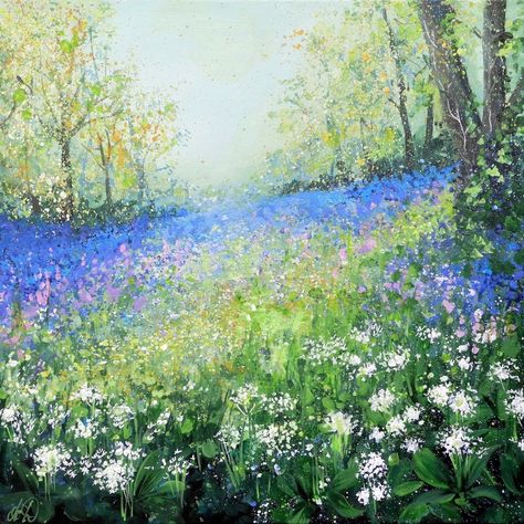 Blue Bell Woods, Bluebell Woods, Countryside Art, Wild Flower Meadow, Original Canvas Painting, Wild Garlic, Blue Bell, Garden Painting, Flower Art Painting