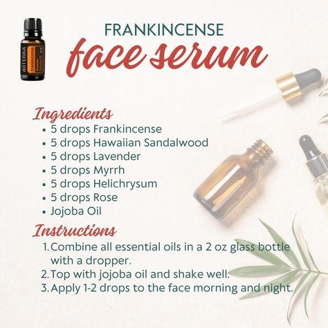 Diy Face Oil, Oils For Face, Essential Oil Roller Bottle Recipes, Essential Oil Perfumes Recipes, Myrrh Oil, Essential Oils For Face, Essential Oils Diy, Face Serums, Doterra Essential Oils Recipes