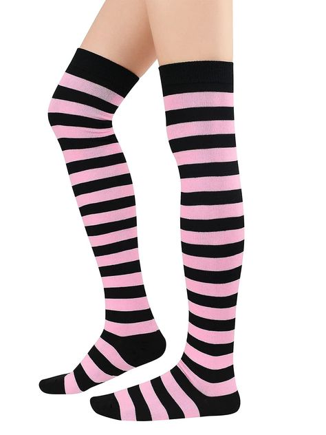 PRICES MAY VARY. 100% Acrylic Machine Wash Material: Women thigh high socks are made of acrylic, spandex and nylon, breathable, neat, fine and smooth, comfy and appropriate to wear, soft and skin-friendly. Highly elastic and durable, socks fit just over the knees on average height woman. Medium thickness, suitable for spring, autumn and winter. Wearing Ways: Over knee socks can be worn above the knee to keep the knee warm; or wear them below the knee and on the calf for a stylish and natural fit Cosplay Making, Discord Kitten, Stockings For Women, College Job, Striped Stockings, Over Knee Socks, Egirl Clothes, Argyle Socks, Average Height