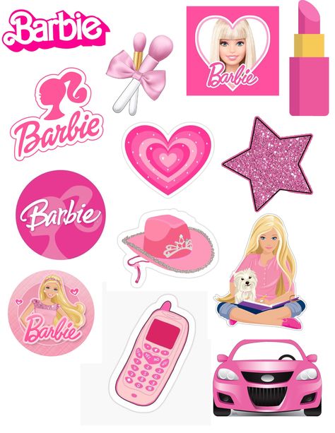 Barbie Toppers Printable, Barbie Elements, Barbie Stickers Printable, Barbie Clipart, Topper Barbie, Barbie Stickers, One Piece Birthdays, Barbie Birthday Cake, Barbie Printables