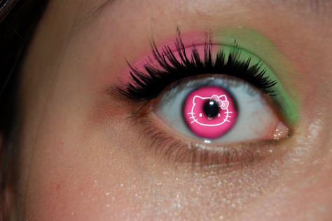 Hello kitty eye contacts Hello Kitty Contact Lenses, Hello Kitty Contacts, Cat Eye Contacts, Hello Kitty World, Colored Eye Contacts, Beautiful Eyes Color, Halloween Contact Lenses, Color Contacts, Eye Contacts