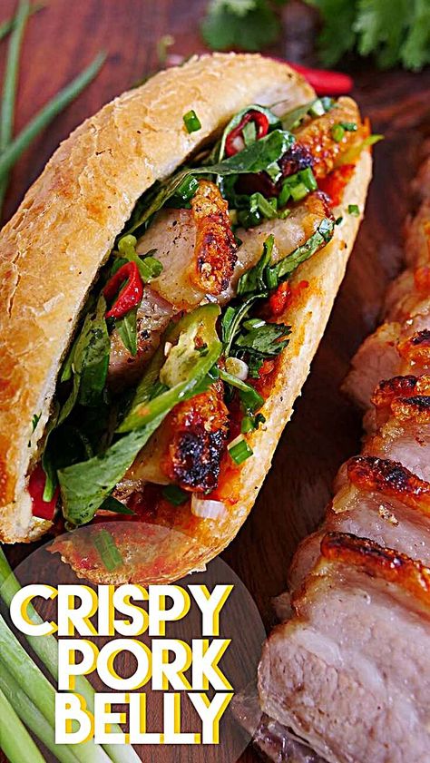 Pork Belly Sandwich, Sandwich Recipe Videos, Homemade Chili Sauce, Pork Belly Recipes Crispy, Banh Mi Recipe, Recipe Sandwich, Sub Sandwich, Seonkyoung Longest, Chili Sauce Recipe