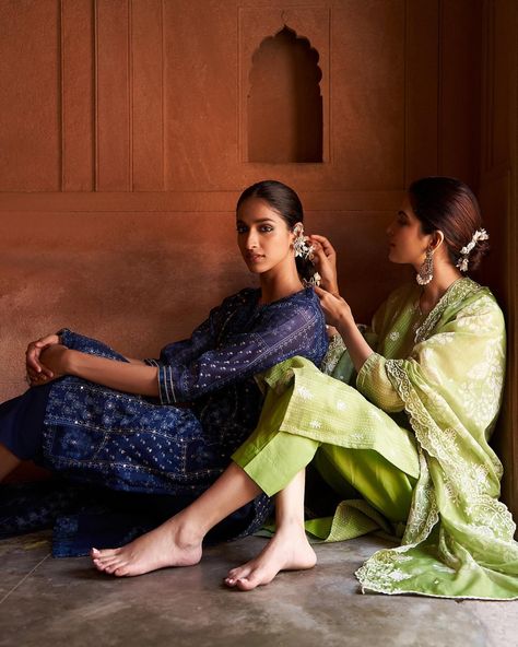 Hand Block Printed Straight fit Chanderi Kurta set (with Pants and Dupatta) Style Code : HER-181 - NAVY QURBAT : It’s a thought of celebration. It focuses on crafted stories of womanhood. Now LIVE at www.heritageofficial.com #HeritageOfficial #HeritageIndia #HeritageToRemember #Chanderi #Qurbat #WomenStyle #Navy #Blue Blue, Navy, Chanderi, Kurta Set, Ethnic, Best Seller 10 Kurti Shoot Ideas, Exhibition Banners, Dupatta Style, Tamil Brides, Sisters Photoshoot, Chanderi Suits, Fashion Shoots, Indian Photoshoot, Winter Photo