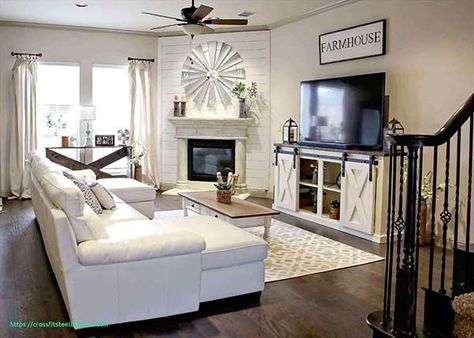 How To Arrange Furniture With A Corner Fireplace- furniture layout ideas. #arrange #furniture #arrangement #layout #corner #fireplace #livingroom #floorplan #home #rooms #ideas #decor #design Corner Fireplace Living Room, Design Camino, Farmhouse Fireplace Decor, Farmhouse Fireplace, Corner Fireplace, Modern Farmhouse Living Room, Trendy Living Rooms, Farmhouse Interior, Farmhouse Decor Living Room