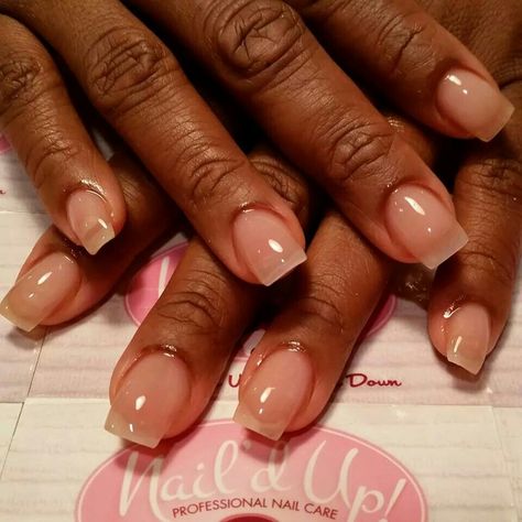 Very Short Natural Acrylic Nails, Natural Acrylic Nails Dark Skin, Nails For Healthcare Workers, Clear Nail Overlay, Nail Extensions For Dark Skin, Short Nails Wide Nail Bed, French Nail On Black Women, Neutral Nails Black Women, Neutral Nails Black Women Dark Skin