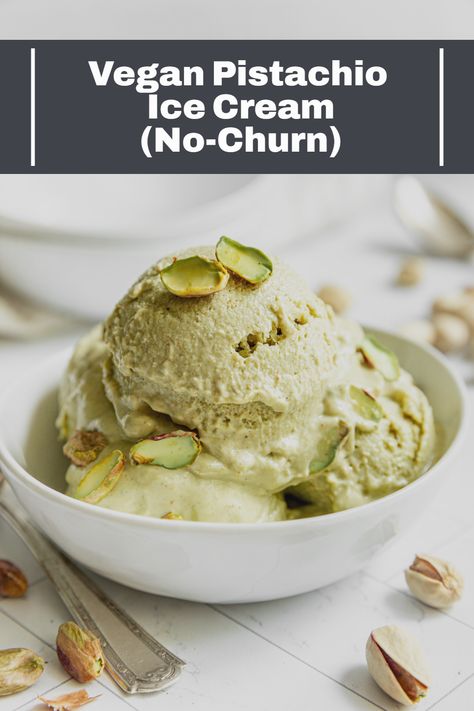 This no-churn Vegan Pistachio Ice Cream is a rich and decadent dessert with a beautiful green color and rich pistachio flavor! No bananas or coconut milk in this recipe. #best #plantbased #recipes #bestplantbasedrecipes #plantbasedmealseasy #easy #meals #diet #recipes #plantbaseddietrecipes #veganrecipesdinnerplantbased #veganrecipes #plantbasedmealideas #ideas #plantbasedveganrecipes #plantbasedvegan #healthy Vegan Pistachio Ice Cream, Vegan Pistachio, Cuisinart Ice Cream, Cuisinart Ice Cream Maker, Coconut Milk Ice Cream, Vegan Ice Cream Recipe, Pistachio Butter, Banana Nice Cream, Ice Cream Containers