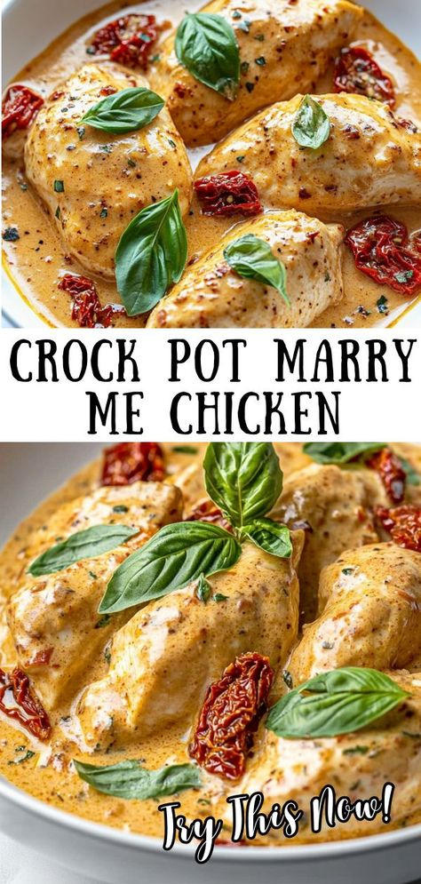 Juicy Crockpot Marry Me Chicken, a cozy and easy family dinner option. Crockpot Marry Me Chicken, Thanksgiving Crockpot Recipes, Marry Me Chicken Recipe, Marry Me Chicken, Spicy Chicken Recipes, Quick Chicken Recipes, Healthy Chicken Dinner, Crockpot Recipe, Slow Cooked Meals