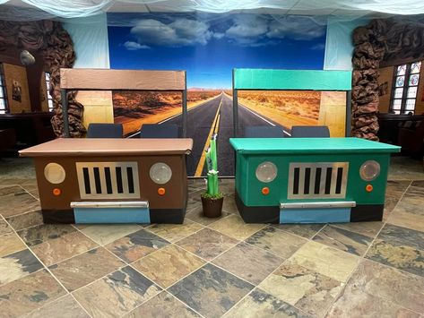 Ranger Station Decor Sunday School, Ranger Station Decor, Turnabout Pointe Vbs, Outback Decorations, Outback Rock Vbs, Outback Rock Vbs Decorations, Road Trip Vbs, Vbs Diy, Monumental Vbs