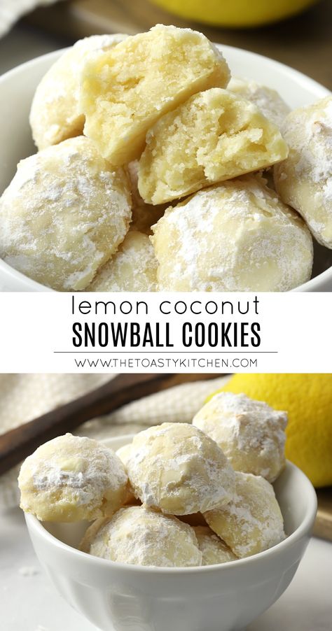 Lemon Coconut Shortbread Cookies, Christmas Cookies With Coconut, Christmas Coconut, Coconut Snowball Cookies, Lemon Coconut Balls, Lemon Snowball Cookies, Lemon Coconut Desserts, Christmas Coconut Cookies, Christmas Cookie Balls