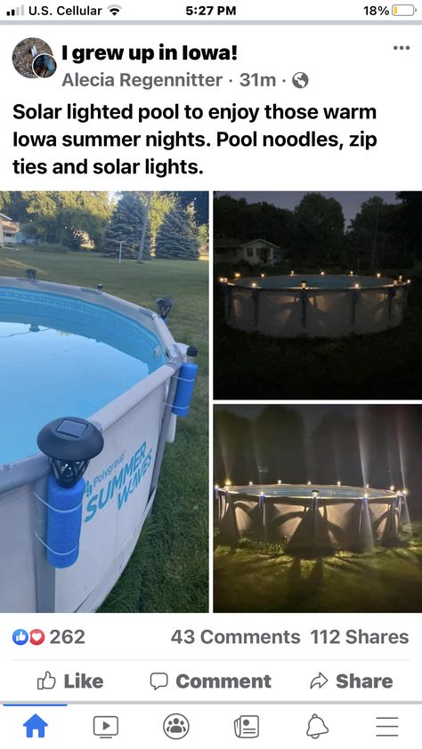 Above Ground Pool Deck Lighting Ideas, Diy Pool Lighting Ideas, Pool Lighting, Pool At Night, Solar Lights Diy, Outside Pool, Outdoor Pool Area, Pool Hacks, Pool Care