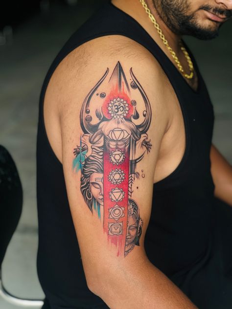 Tattoo by Shammi shrma at Elysian tattoo studio Bhopal Contact : 9039469612 Elysian Tattoo, Tattoo Backgrounds, Shiv And Parvati, Miracle Tattoo, Mandala Buddha, Tattoos Shoulder, Kali Tattoo, Hindu Tattoos, Mahadev Tattoo