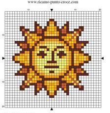 Small Sun Cross Stitch, Sun Perler Bead Pattern, Sun Perler Beads, Sun And Moon Pixel Art, Diamond Art Patterns Free, Sun Pixel Art, Cross Stitch Sun, Sun Cross Stitch Pattern, Sun Cross Stitch