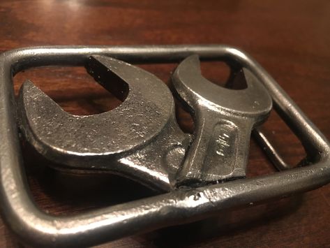 #Belt #buckle made from #wrenches and 1/4" round stock #steel. #homemade #metal #diy #craft #tools #fathersday #gift Diy Belt Buckle, Antique Belt Buckle, Junk Metal Art, Diy Belt, Custom Belt Buckles, Diy Belts, Watch Belt, Craft Projects For Kids, Metal Art Projects