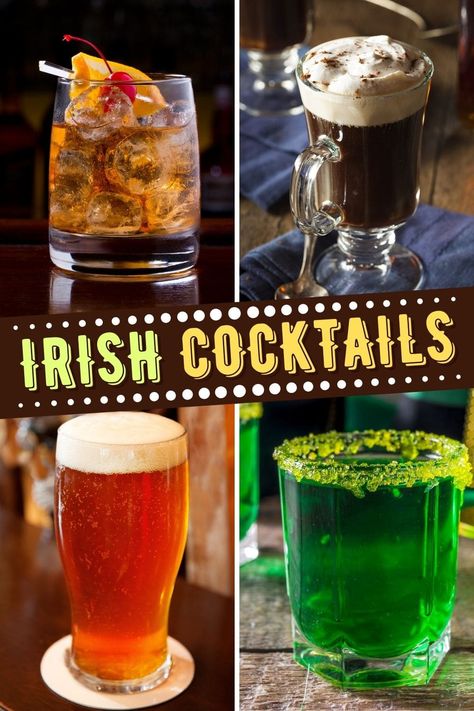 Get the luck of the Irish with these tasty Irish cocktails! From the mule to the maid to Irish coffee, you won't be able to resist these traditional drinks. Irish Mixed Drinks St Pattys, Irish Redhead Drink, Irish Maid Cocktail, Irish Whisky Cocktails, Irish Alcoholic Drinks, Irish Cocktails Traditional, Irish Cocktails St. Patrick's Day, Irish Beverages, Irish Margarita