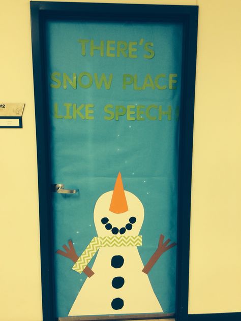 My winter speech door. "There's Snow Place Like Speech!" Speech Christmas Door, Speech Therapy Christmas Door Decoration, Speech Therapy Christmas Door, Speech Therapy Bulletin Boards, Christmas Door Decorations Ideas, Speech Classroom Decor, Hospital Door Decorations, Speech Classroom, Speech Therapy Themes