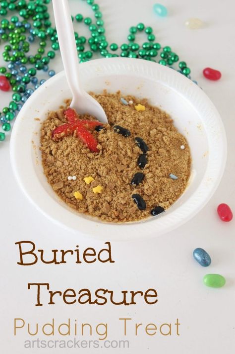 Buried Treasure Pudding Treats Pirates Activities, Pirate Themed Food, Pirate Snacks, Shipwreck Vbs, Bible School Snacks, Vbs Shipwrecked, Alligator Crafts, White Pudding, Pirate Week