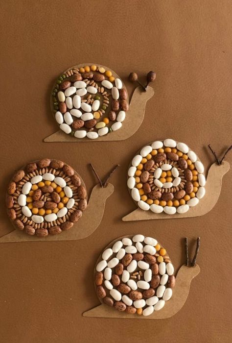 Snail Activities For Preschool, Nature Themed Crafts, Seed Collage, Squirrel Craft, Wildlife Activities, Kindergarten Activity, Fall Arts And Crafts, Toddler Arts And Crafts, Baby Learning Activities