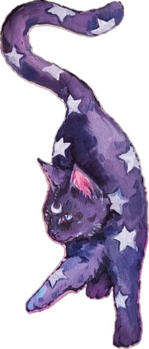 Mystical Cat Art, Purple Cat Painting, Goth Watercolor Art, Purple Png Aesthetic, Alien Cat Art, Purple Cat Aesthetic, Whimsigoth Drawing, Whimsigothic Art, Y2k Grunge Art