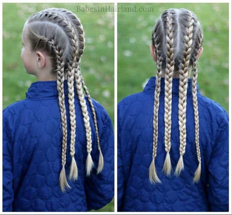 Most days Bee's not overly specific on what she wants done with her hair.  A couple weeks back she requested 4 French braids instead of the normal 2 braids.  They were perfect for a totally windy day too...#babesinhairlandblog #babesinhairland #frenchbraids #braids #hair #hairstyles #longhair #blonde #hairofinstagram #beauty  #Regram via @babesinhairlandblog 4 French Braids Hairstyles, Four French Braids Hairstyles, Different Types Of French Braids, Four French Braids, 2french Braids Hairstyles, 4 Dutch Braids, 4 French Braids, French Braids To Pigtails, Cruise Hairstyles