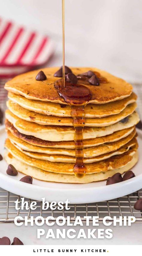 Pancake Recipe No Buttermilk, Easy Chocolate Chip Pancake Recipe, Scratch Chocolate Chip Cookies, Pancakes Easy Recipe, Chocolate Chip Pancake Recipe, Chocolate Chip Pancake, Little Sunny Kitchen, Easy Breakfast Options, Sunny Kitchen