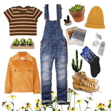 Art Students Outfit Aesthetic, Artsie Aesthetic Outfits, Mustard Yellow Converse Outfit, Mustard Yellow Outfit Aesthetic, Honey Aesthetic Outfit, Suncore Aesthetic Outfits, Suncore Outfits, Art Kid Aesthetic Outfit, Art Mom Aesthetic Outfit