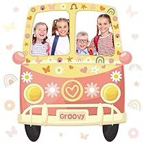 Groovy Party Decorations, Bus Photo Booth, Frame Backdrop, Hippie Birthday Party, Christmas Photo Booth Props, Bus Photo, Groovy Party, Selfie Frame, Hippie Birthday