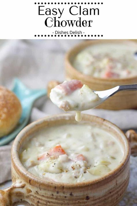 This easy clam chowder recipe is da bomb! It's New England style, thick and creamy and is loved by everyone who eats it! It's super easy to make and so delicious to eat! #newenglandchowder #chowder #clam #dishesdelish Clam Chowder New England, Clam Chowder Soup, Clam Chowder Recipe, Chowder Soup, Chowder Recipe, Clam Chowder, Chowder Recipes, England Style, Easy Soups