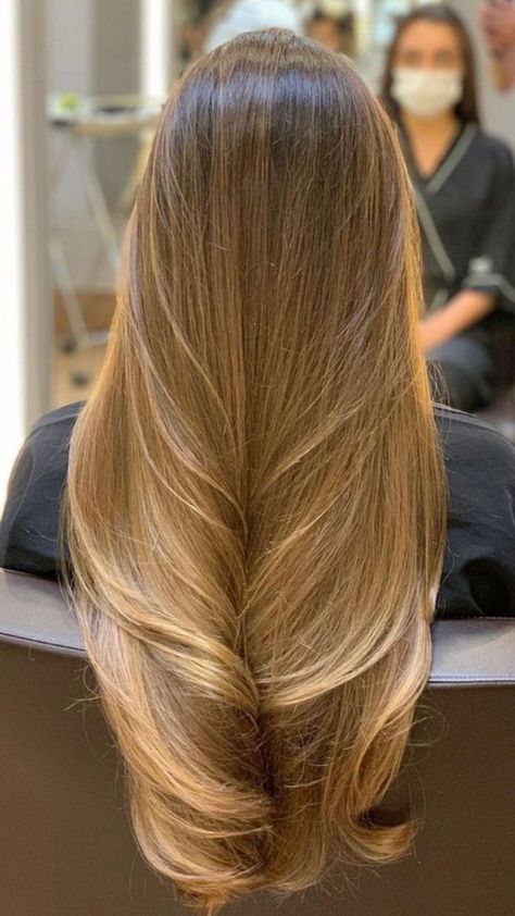 Blonde haircut with layers and highlights Golden Blond Highlight, Sun Lightened Hair, Blonde Haircut With Layers, Sun Kissed Hair Blonde, Dark Blonde Babylights, Honey Blonde Babylights, Pelo Color Miel, Honey Bayalage Brunette, Golden Bronde Balayage Honey