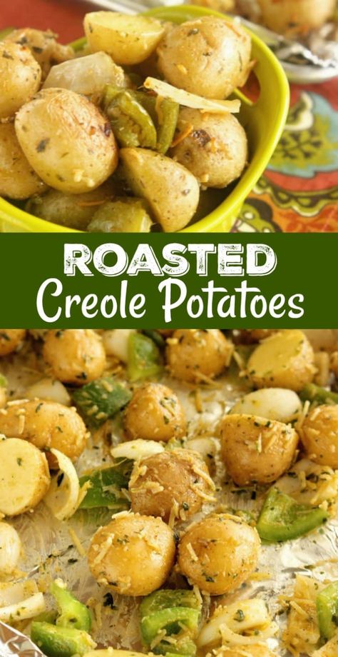 Creole Vegetable Recipes, Louisiana Side Dishes, Creole Side Dishes, Cajun Side Dishes, Green Bell Pepper Recipes, Cajun And Creole Recipes, Easy Roasted Potatoes, Creole Food, Potato Side Dish