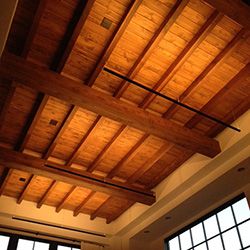 Sloped Roof Lighting, Roof Wooden Ceiling, Wood Ceiling Lighting, Can Lights In Wood Ceiling, Slated Ceiling Lights, Wooden Celing Roof Design, Wooden Ceiling With Profile Light, Ceiling Cladding, Arch Light