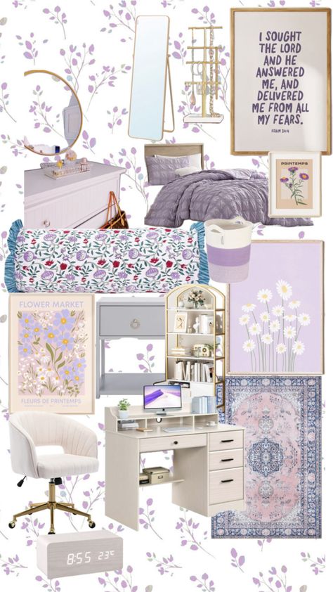 lilac room inspo🫶🏼 Pastel Purple Bedroom Ideas, Pastel Purple Room Aesthetic, Girls Purple Bedroom Ideas, Room With Purple Walls, Girls Bedroom Lavender, Lavender Room Ideas, Lavender Room Decor, Lavender Girls Room, Light Purple Bedroom