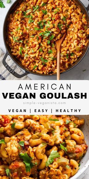 Easy Vegan Goulash, Vegetarian Goulash Recipes, One Pot Veggie Meals, Veggie Goulash Recipes, American Vegan Recipes, Clean Vegan Meals, Veggie Filled Meals, Vegan Kidney Bean Recipes, Vegan Kids Meals