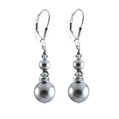 10mm Light Grey Simulated-pearl Earrings made with Swarovski Crystal elements. Sterling Silver Lever-back *** Click on the image for additional details. Grey Earrings, Grey Pearl Earrings, Swarovski Earrings, Crystal Drop Earrings, Formal Style, Pearl Grey, Crystal Drop, Austrian Crystal, Crystal Earrings