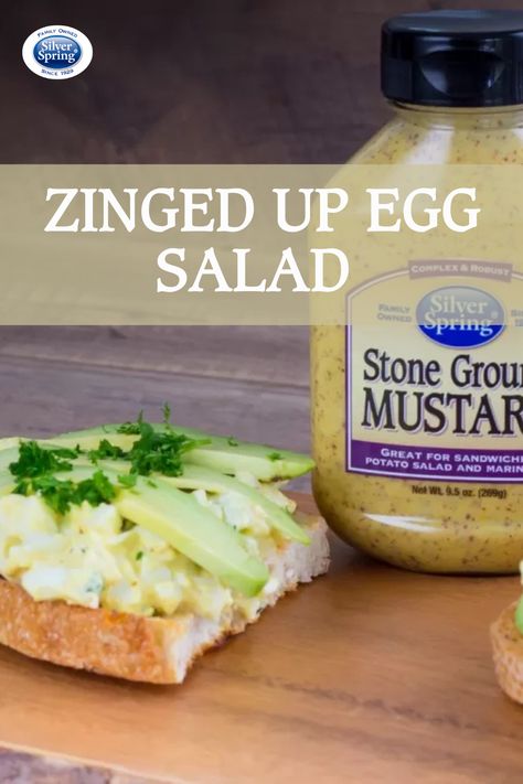 Brunch just got better with this Zinged Up Egg Salad recipe! We take a twist on a classic by adding zesty Silver Spring Stone Ground mustard, fresh chives, aromatic dill, and a hint of vinegar. Save this pin for the full recipe. #EggSalad #StoneGroundMustard #ClassicBrunch #GiveItZing Stone Ground Mustard, Beautiful Brunch, Cracked Wheat, Mustard Recipe, Egg Salad Recipe, Ground Mustard, Stone Ground, Fresh Chives, Fresh Dill