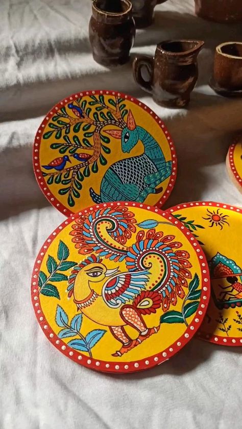 Painting Indian Art, Painting Indian, Art Coaster, Gond Painting, Kalamkari Painting, Coaster Art, Buddha Art Painting, Pichwai Paintings, Madhubani Art