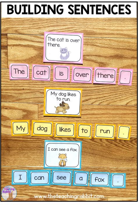 Teach your students to build simple sentences with these word and picture cards! Great for kindergarten literacy centers or indepedent work! Reading Sentences For Kindergarten, Simple Sentences Activities, Kindergarten Literacy Centers, Building Sentences, Sentence Building Activities, Sentence Writing Activities, Sentence Activities, Silly Sentences, Activities Kindergarten